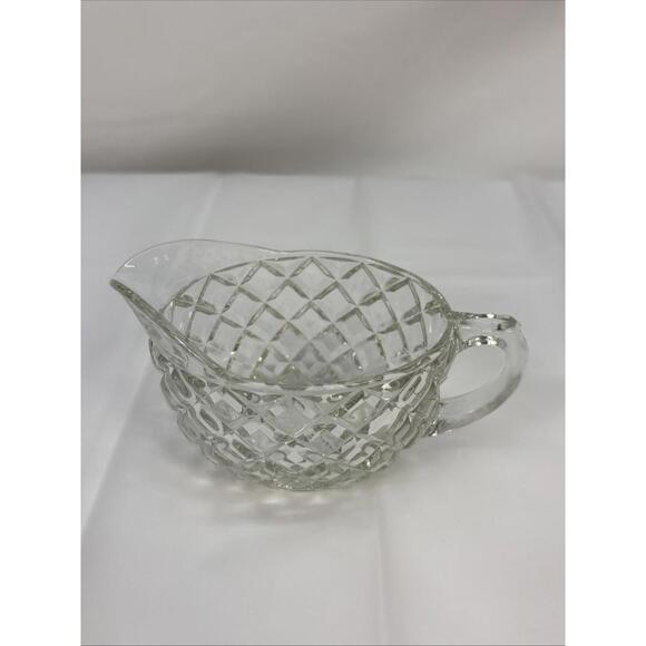 VINTAGE ANCHOR HOCKING WATERFORD CLEAR GLASS WAFFLE CREAMER PITCHER - Picture 2 of 9